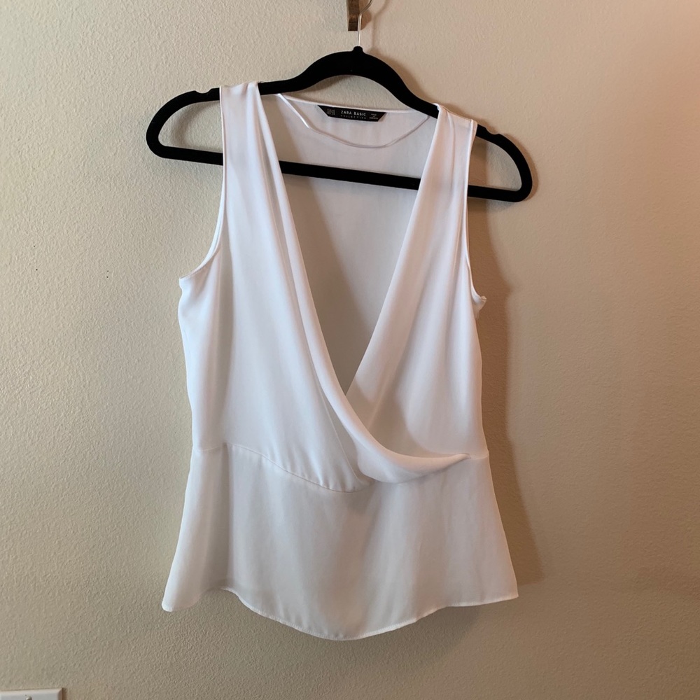 ZARA BASIC Tank Top Blouse Draped - XS - White
